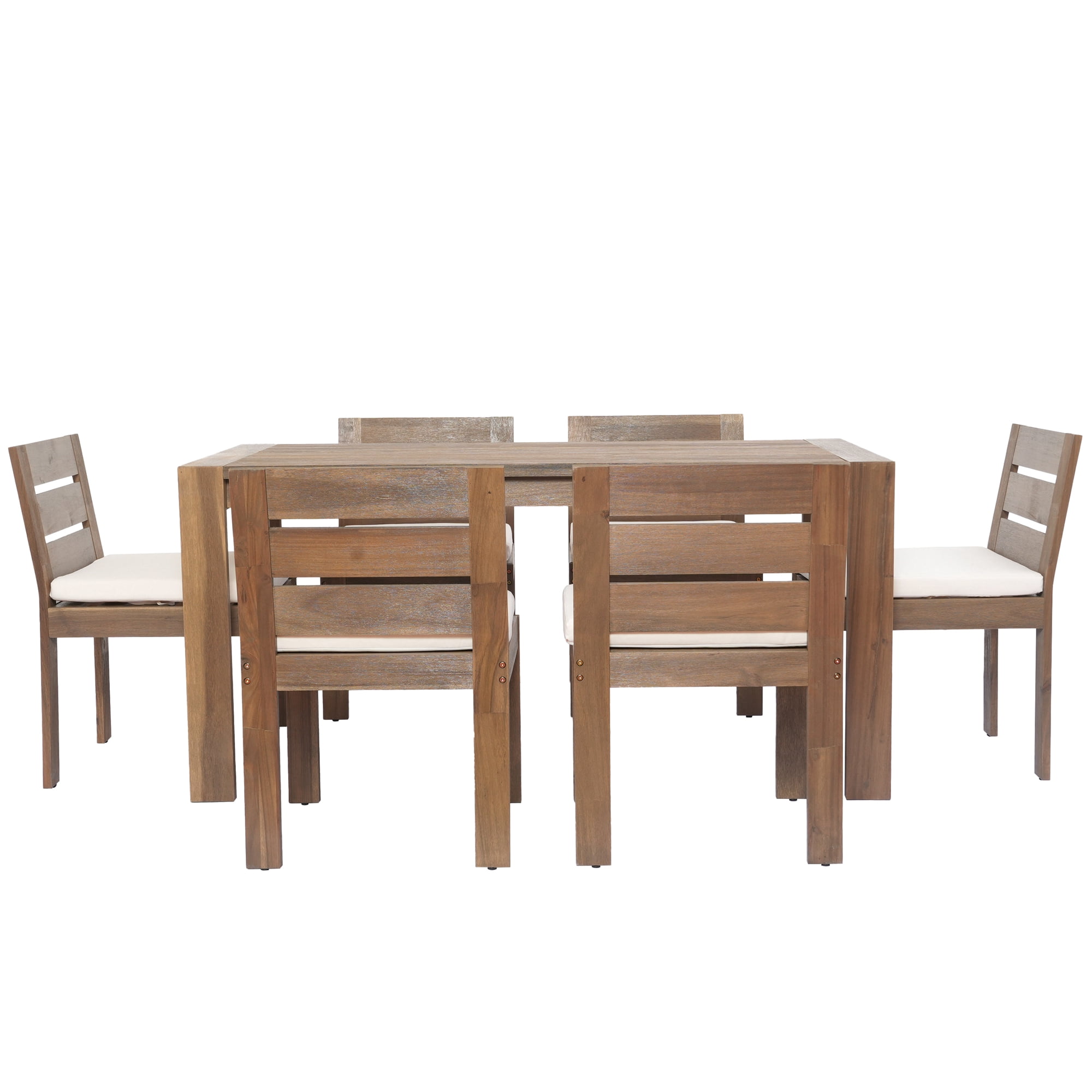 MAYEERTY 7-Piece Acacia Wood Outdoor Dining Set – Patio Table and Chairs with Cushions, Ideal for Balcony, Backyard, or Garden, Natural Finish