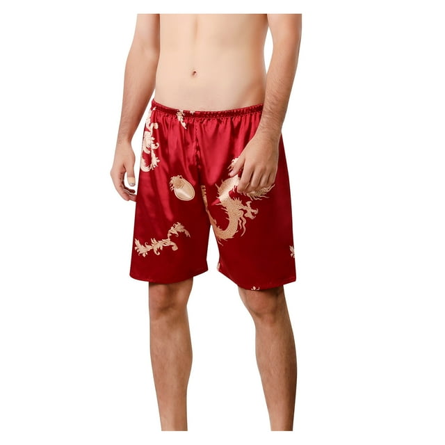Pyjama Décontracté Ample à Imprimé Inspiré de la Soie pour Homme, Short Mi-Cuisse