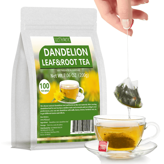 ULTHMOK Dandelion Leaf & Root Tea,100 Tea Bags/7.06Oz,for Liver & Kidney Health,Roasted Detox Herbal Tea. Support Digestion & Boost Immune System, Caffeine Free.