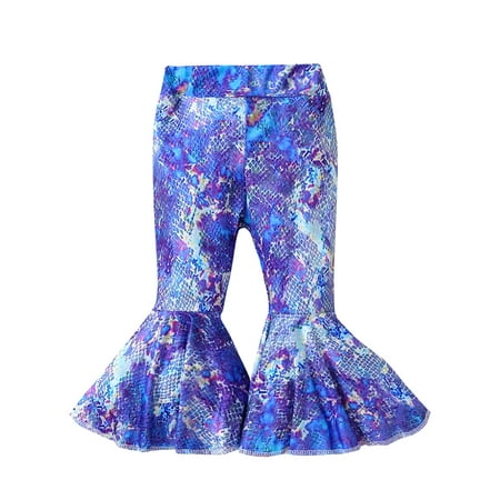 

wybzd Toddler Baby Girl Spring Fall Flare Pants Legging Fish Scale Print Elastic Bell Bottoms Trousers 1-6 Years