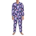 thumbnail image 3 of Susaid crystal Skull flower Print Men's Long Sleeve Pajama Set, Two-Piece Button-Down Loungewear PJs Set, Comfortable Sleepwear for Relaxation-XX-Large, 3 of 7