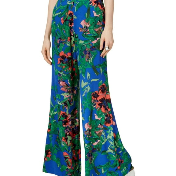 Rachel Roy Womens Printed Casual Wide Leg Pants, Blue, 2