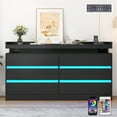 thumbnail image 5 of Black Dresser for Bedroom with LED Lights and charging station, 63" Large Chest of Drawers, 6 Drawer Dresser for Bedroom, Hallway, Entryway, 5 of 6