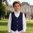 thumbnail image 2 of Bainana Boys Formal Vest For Kids Solid Color Sleeveless V Neck Button Down Tops Elegant Casual Big Child Speech Performance Party Jacket Navy Size 11-12 Years, 2 of 6