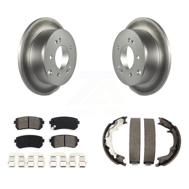 Transit Auto Rear Disc Coated Rotors Semi-Metallic Pads and Parking Brake Shoes Kit for Car 2010-2013 Kia Forte Koup KGS-103247