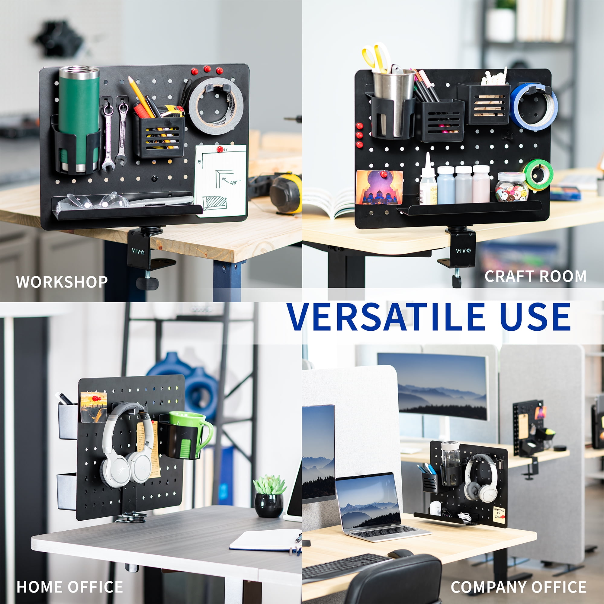 VIVO Black Steel Clamp-on Rotating 17" x 13" Pegboard, Magnetic Desk Organizer
