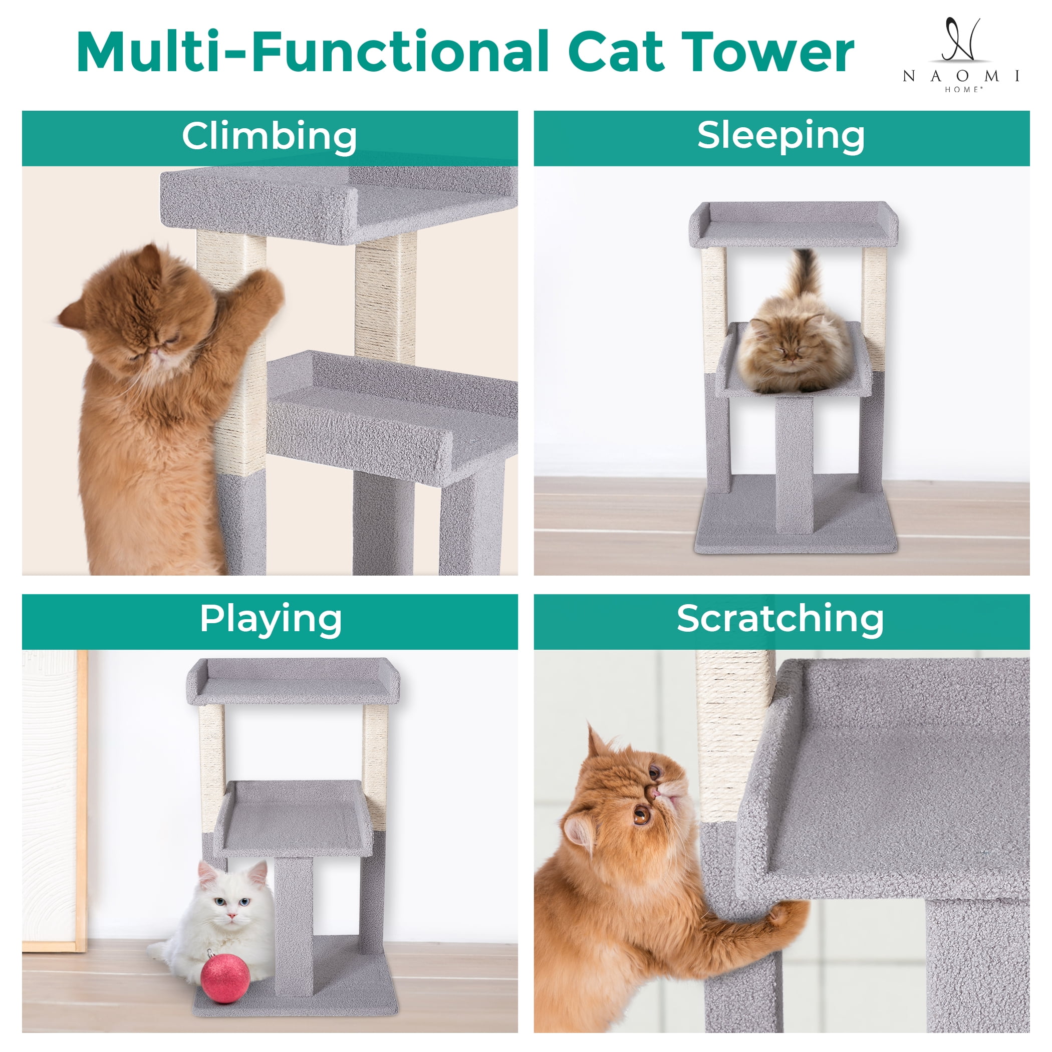 Lulu 2-Tier Cat Tree Tower for Indoor Cats – Large Cat Tower & Cat Condo for Large Cats | Cat Tree House:Gray