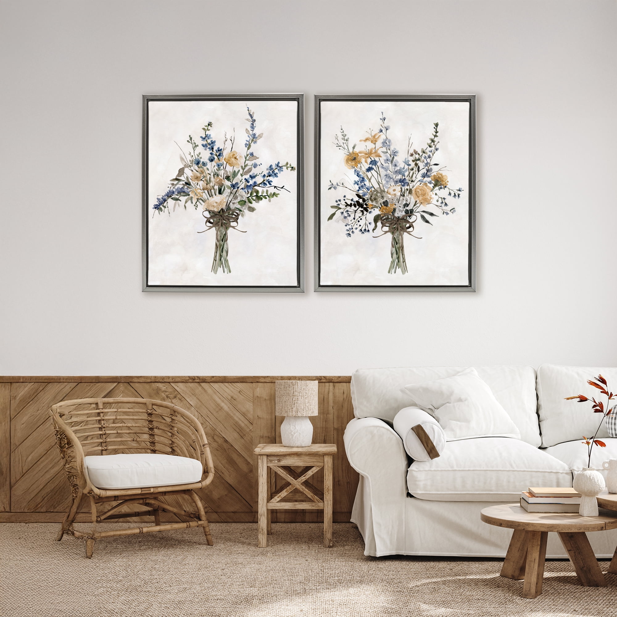 Stupell Industries Bushels of Herbs 2 Piece Gray Framed Floater Canvas Set, design by Carol Robinson