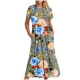 thumbnail image 1 of Fankiway Robe Longue d'Été pour Femmes à Manches Courtes, Col Rond, Ample, Imprimée de Fleurs, Grande Taille, Liquidation, 1 of 5