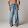 thumbnail image 6 of Fanshiluo Men's Washed Wide Leg Jeans, Mid Rise Loose Fit Vintage Denim Trousers,XL,Big and Tall Men, 6 of 8