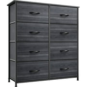 Dextrus 8 Drawers Dresser - Fabric Storage Tower, Organizer Unit for Bedroom, Hallway, Living Room, Charcoal Black Wood Grain