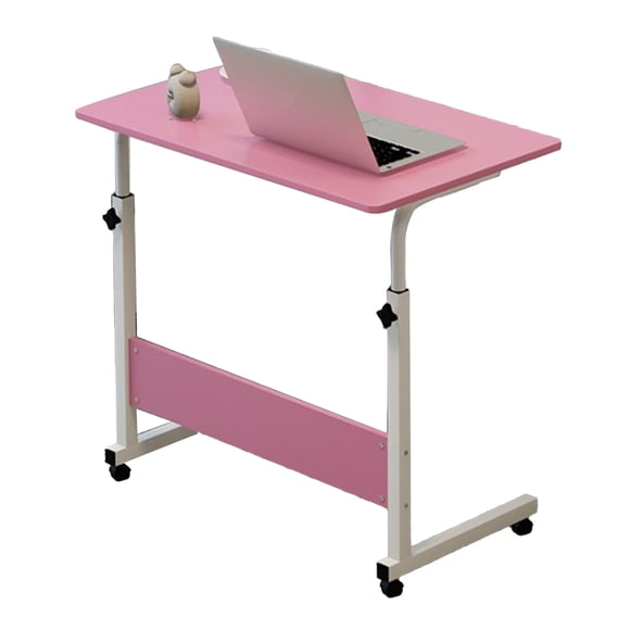 Mesita de noche elevable de 60 x 40 cm con forma de C y marco de metal, escritorio portátil para el hogar, sofá, color rosa