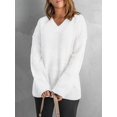 thumbnail image 4 of Women'S Loose Sweater V Neck Long Sleeve Shirt Casual Autumn and Winter Tops White XXXL, 4 of 7