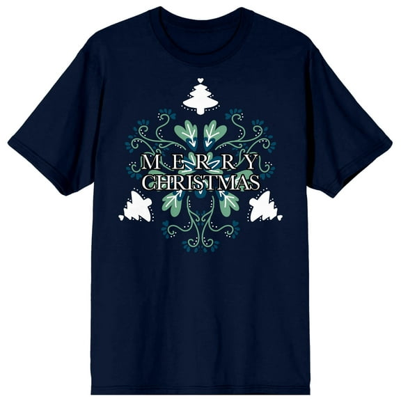 Christmas Card Merry Christmas Crew Neck Short Sleeve Navy Men's T-shirt-Medium