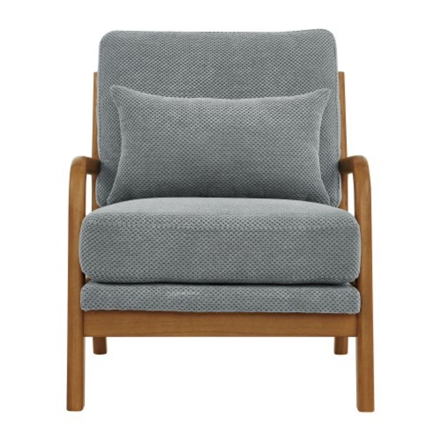 Wooden Lounge Accent Chair with Solid Wood Armrests, Upholstered Reading Chair with High-Density Foam Cushion, Modern Leisure Armchair for Living Room, Bedroom, Balcony & Office, Light Gray
