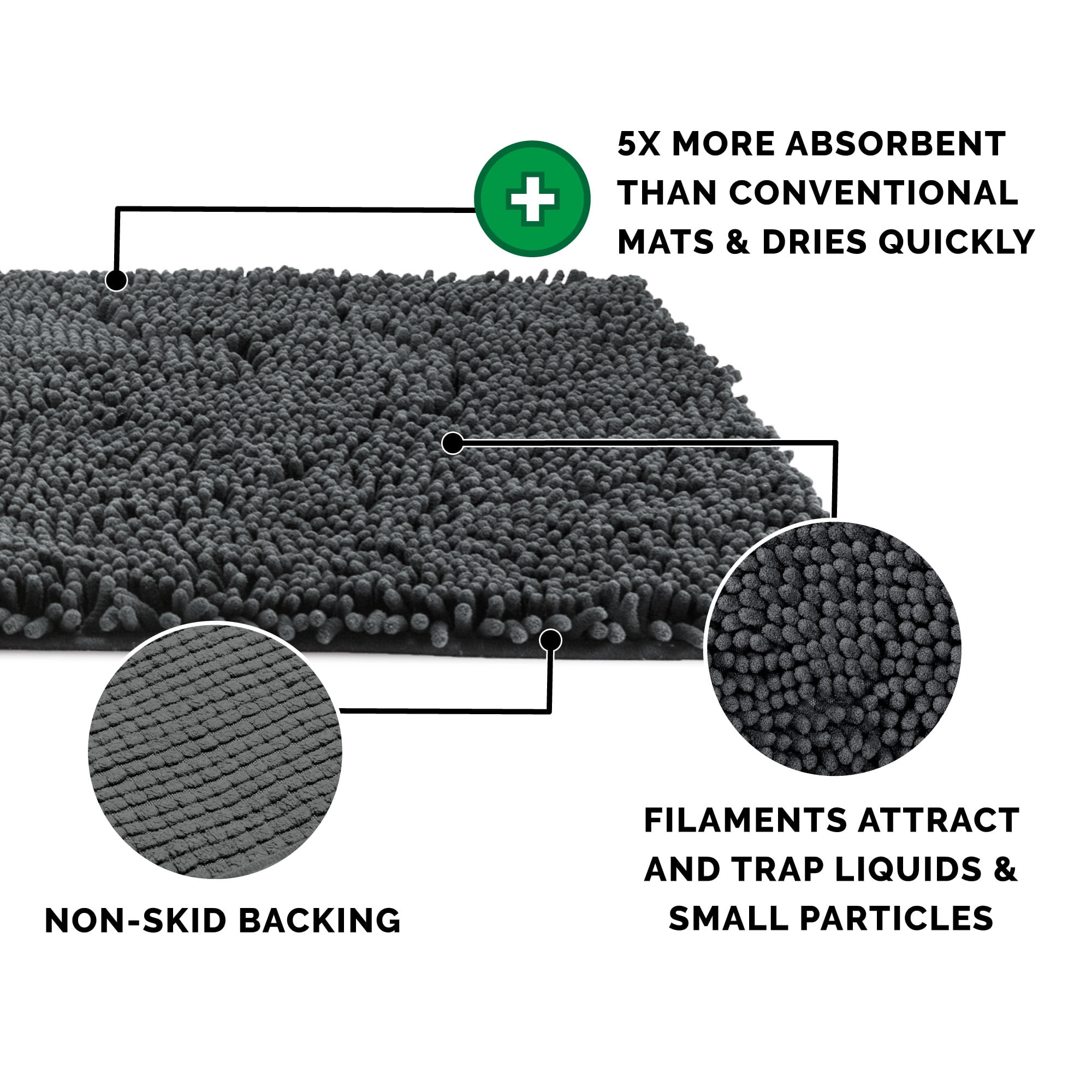 FurHaven Ultra Absorbent Dog Door Mat, Muddy Paws Chenille Rug with Machine Washable & Non Slip Backing for Cleaner Floors & Pet Safety, Jumbo Plus, Charcoal Gray, 1 Count
