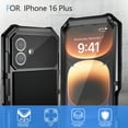 thumbnail image 6 of Metal Rugged Case for iPhone 16 Plus, Armor Case with Hidden Kickstand & Tempered Glass Screen Protector Shockproof Dustproof Full Body Protection Heavy Duty Phone Cover Case - Black, 6 of 8