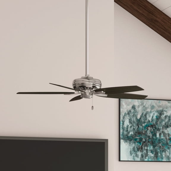 Hunter 52 inch Indoor Ceiling Fan No Light with Pull Chain - Ceiling Fan without Light, Standard Mount, 5 Blades, For Bedroom, Living Room, or Kitchen, Quiet - Newsome 53321, Brushed Nickel