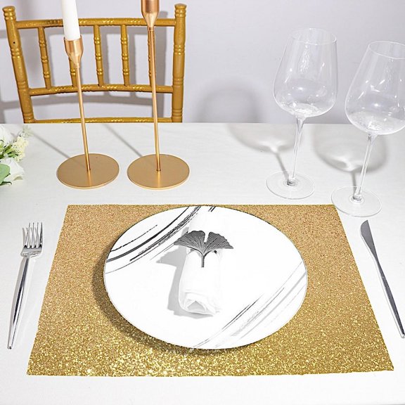 BalsaCircle 6 Pieces Champagne 16" Rectangle Glitter Faux Leather Placemats Party Decor