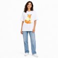 thumbnail image 2 of Women Oversized Drop‑Shoulder Cotton Tee, Watercolor Sleepy Red Fox In Knit Sweater Warm Woodland Animal‑Lover Casual T‑Shirt, 2 of 9