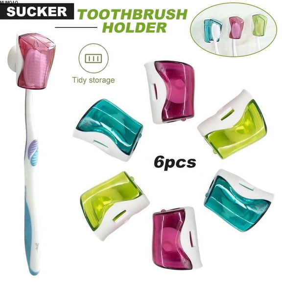 6 Pack Travel Toothbrush Head Covers with Suction Cup, Portable Wall Mount Toothbrush Holder, Electric Toothbrush Cap Case Box Convenient for Travel, Outdoor