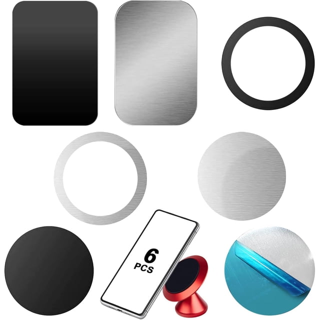 QttvbTna - 6 placas de metal redondas para teléfono móvil, placa de metal para soporte magnético para teléfono móvil con película adhesiva 3M, placas de repuesto muy finas para soporte