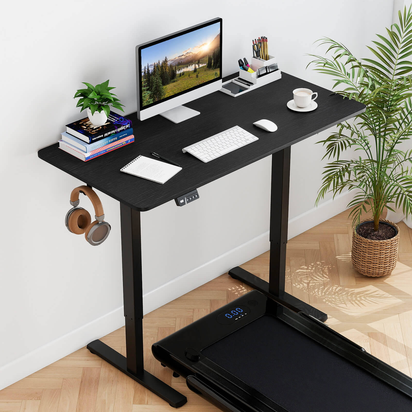 Costway 48” x 24” Electric Standing Desk with LED Display 2 Memory Height Settings for Home Black