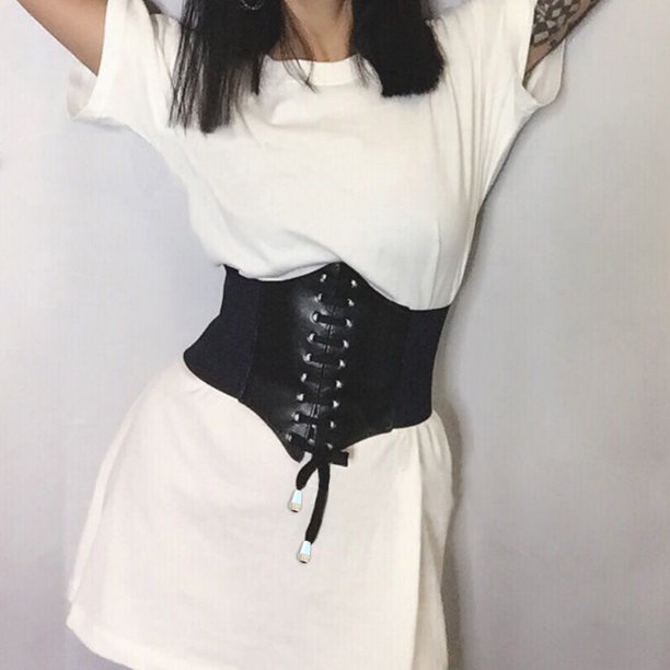 Suzicca Women Corset Belt Pu Leather Lace Up Bandage Elastic Cincher Wide Waistband Waist Strap Black Walmart Com