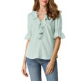 thumbnail image 6 of Allegra K Women's Ruffled V Neck Puff Elbow Sleeve Semi-Sheer Chiffon Blouse, 6 of 7