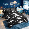 thumbnail image 2 of meiyoeat Ink Shark Silhouette Full Size Bedding Sets for Men Boys, Gothic Sketch Sea Animal Full Size Bed in a Bag, Black White, Black Reversible, 7-Piece, 2 of 6
