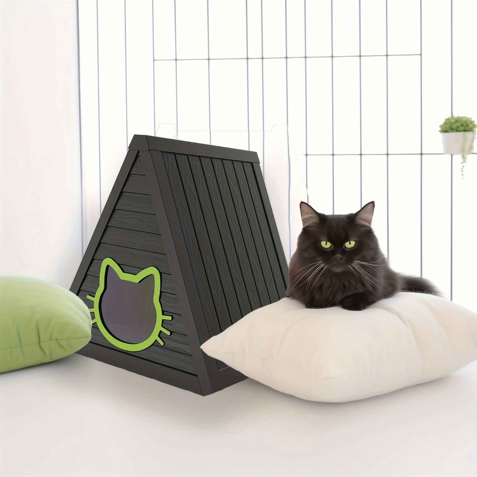 Fazzn Cat House for Indoor and Outdoor Cats, Feral Cat Shelter, Suitable for Outdoor Use. Easy to Install and Clean, Ideal for Indoor and Balcony Use.Black/Gray,Father's Day Gift