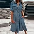 thumbnail image 2 of APEXFWDT Summer Jean Dresses for Women Short Sleeve Blue Denim Midi Dress Button Down Casual Shift Dress with Pockets S-L3, 2 of 6