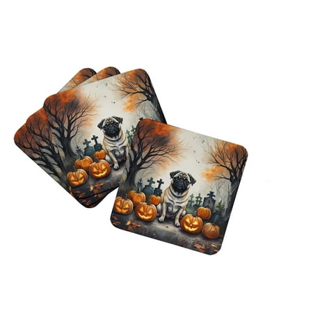 

Fawn Pug Spooky Halloween Foam Coaster Set of 4 3.5 in x 3.5 in