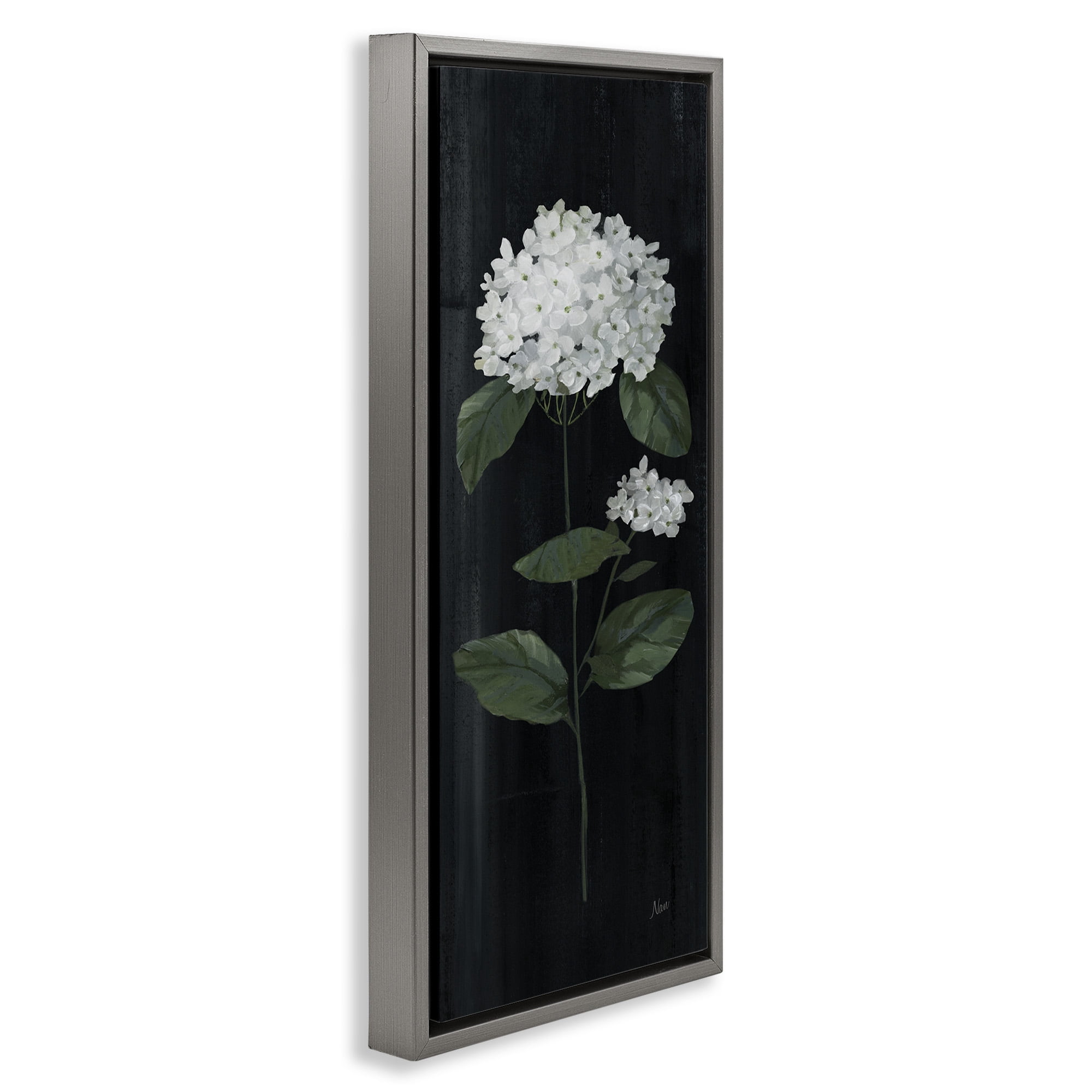 Stupell Industries Distressed Hydrangea Flower Blossom Botanical & Floral Painting Gray Floater Framed Canvas Art Print Wall Art, 15 x 31