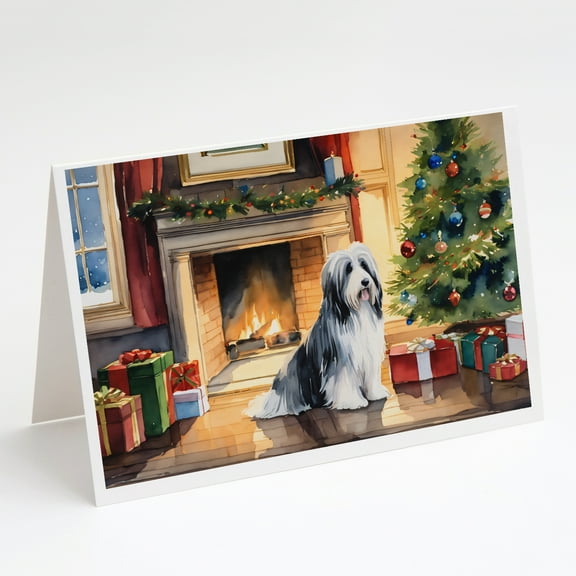 Bearded Collie Cozy Christmas Greeting Cards Pack of 8 7 in x 5 in