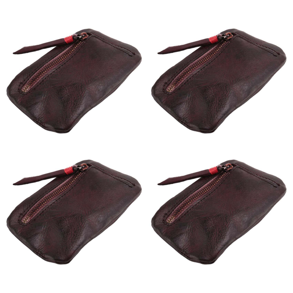 4X Vintage Men'S Leather Mini Coin Purse Card Case Holder Wallet Clutch Male Short Zipper Small Change Bag