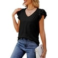 thumbnail image 3 of UVN Tank Tops for Women Summer Ruffle Short Sleeve Shirts Ladies Dressy Casual V Neck Blouses, 3 of 7