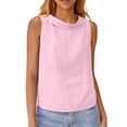 thumbnail image 2 of Women Cotton Linen Sleeveless Crop Tank Tops O Neck Shirt Casual Solid Color Loose Fit Comfy T-Shirt Blouse Vest Pink M, 2 of 4