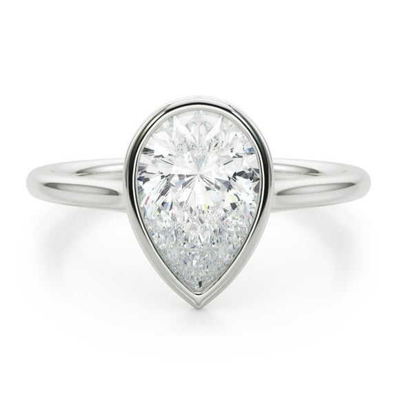 Lina Jewel 2.24 Ct Pear Cut Bezel Setting Engagement Ring for Her - Lab-Created Simulated Diamond - 14K White Gold Plated - Perfect Wedding or Proposal Ring for Women - Stunning Gift Idea for Her