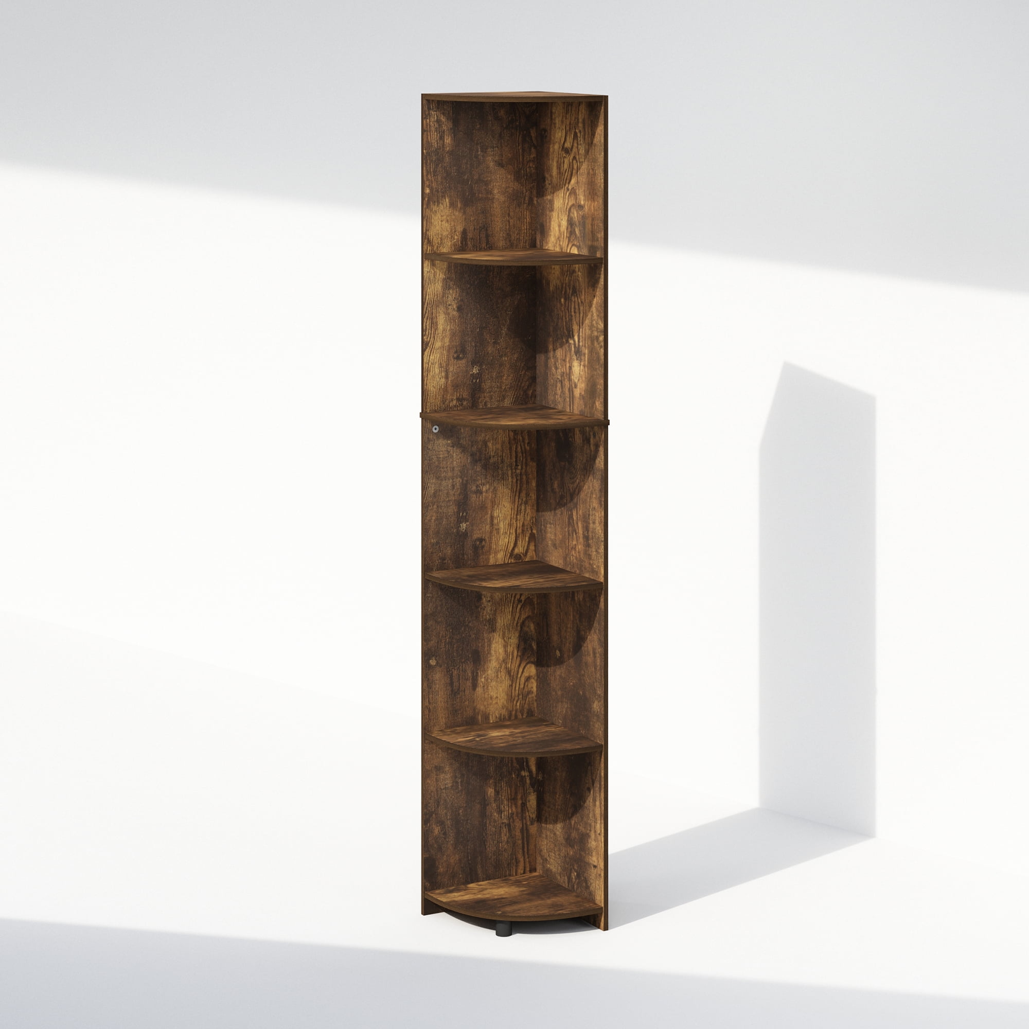 Furinno Basic 5-Tier Corner Multipurpose Standing Shelf, Amber Pine
