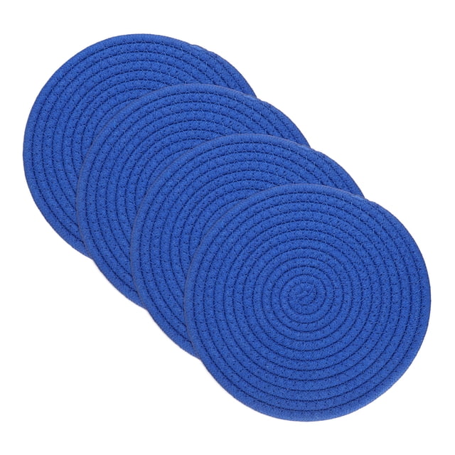 Uxcell 4 Pcs Trivets para Platos Calientes, Posavasos de Algodón de 8 Pulgadas para Ollas y Sartenes, Trivet Tejido de Cuerda de Algodón Resistente al Calor para Mesa de Cocina, Azul Oscuro
