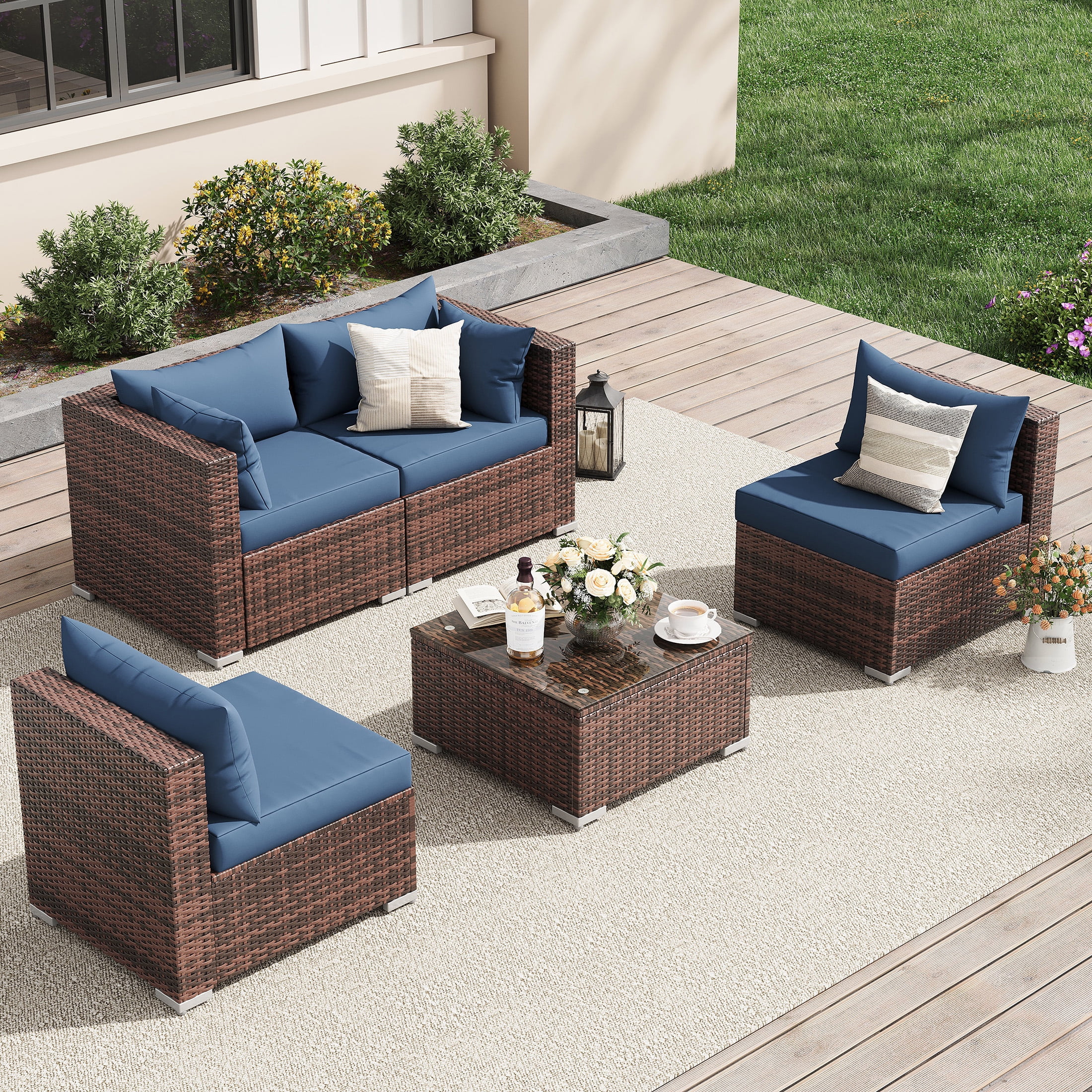 UDPATIO Patio Furniture Sets, Modular Rattan Outdoor Patio Sectional Furniture Sofa Set, Wicker Patio Conversation Set for Backyard,5PCS