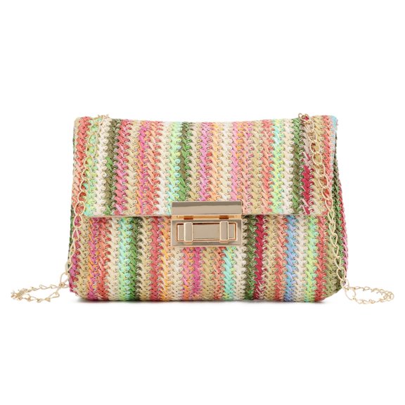Small Summer Purse for Women Woven Beach Crossbody Bag Colorful Vacation Shoulder Handbag