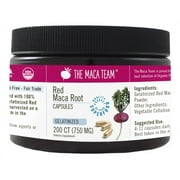 Organic Gelatinized Red Maca Capsules - Vegan - 750 mg - 200 ct