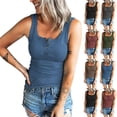 thumbnail image 3 of Haute Edition Women's Ribbed Scoop Neck Button Henley Tank, 3 of 4