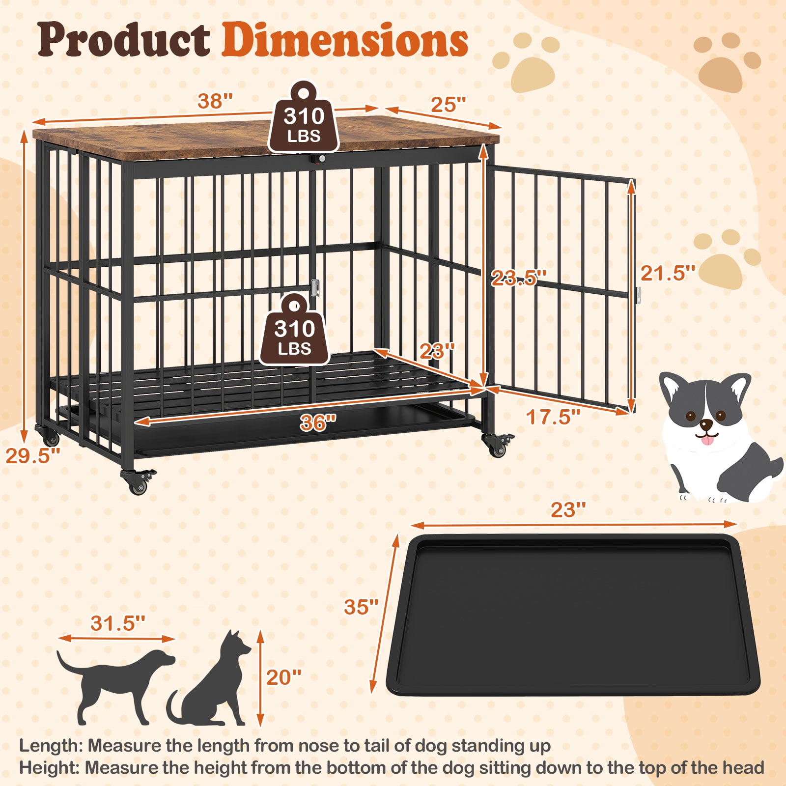 Gymax Foldable Dog Crate Furniture w/Removable Tray Lockable Door Lockable Wheels