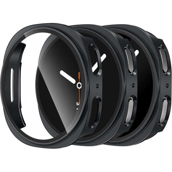 3‑Pack Hard PC Bumper with Tempered Glass for Galaxy Watch 8/9 44mm, Anti‑Slip Full‑Body Anti‑Scratch Watch Protective Cases