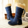 thumbnail image 4 of hopeusnice Mid Calf Boots For Women Thermal Plush Fleece Lined Suede Round Toe Chunky Mid Heels Winter Snow Boots Winter Warm Dress Long Tall Boots Blue 36, 4 of 9