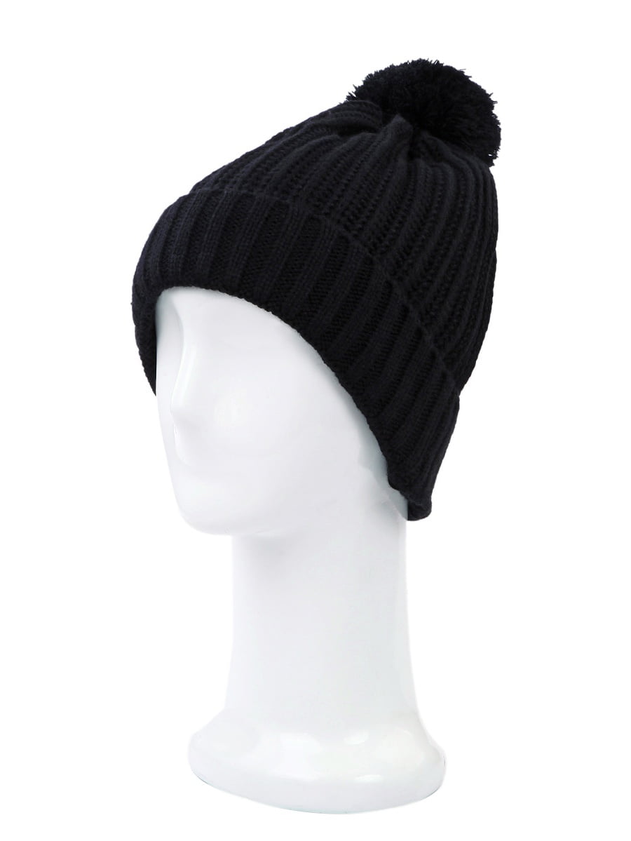 Premium Ribbed Knit Solid Color Winter Beanie Hat w/ Pom Pom