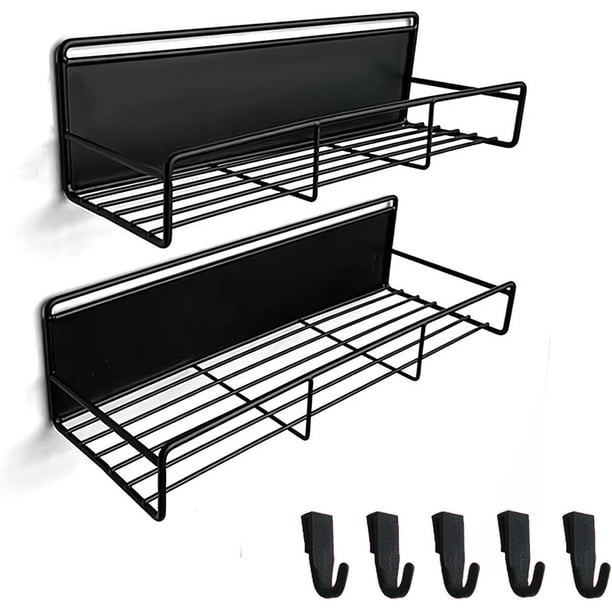 2 Piezas Estante Organizador Magnético para Especias, Especiero para Cocina, 5 Ganchos Extraíble, Organizador de Cocina con Iman para Refrigerador, Lavadoras, Repisas para Cocina (Negro)